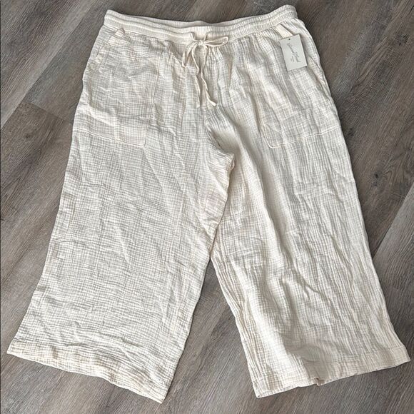 Universal thread Cream Wide-Leg pull on Gauze Pants size 1X 7/8 length - Picture 1 of 4